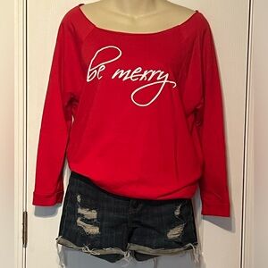 Women’s long sleeve crew neck off the shoulder Red top